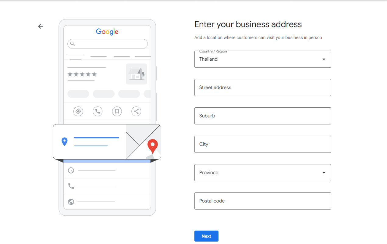 GMB business listing location