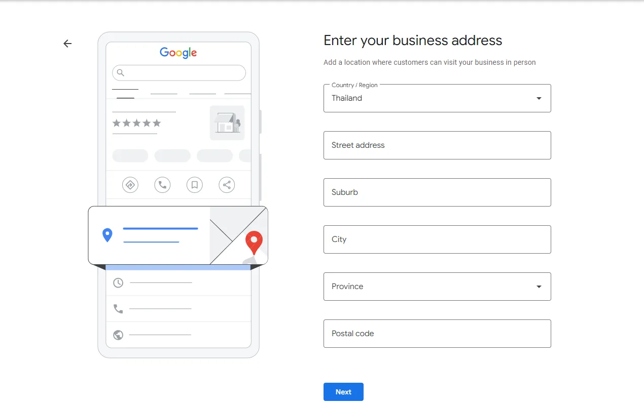 GMB business listing location